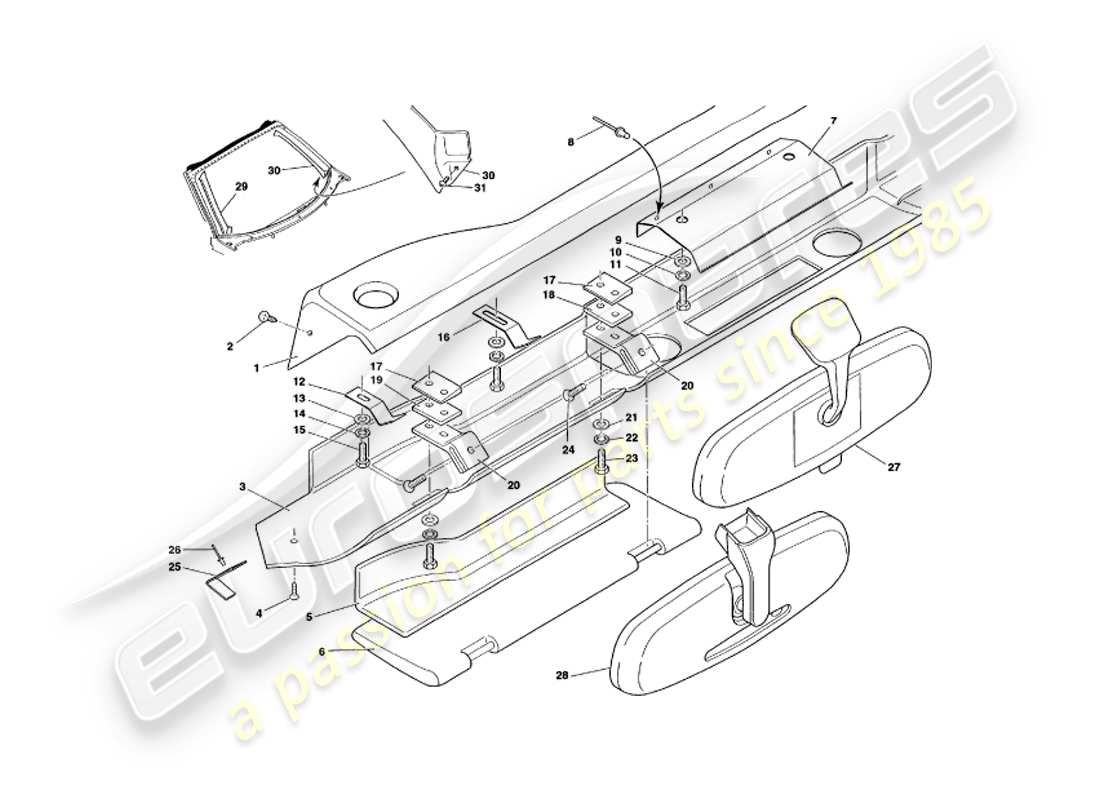 aston martin v8 volante (1997) fascia & trim part diagram