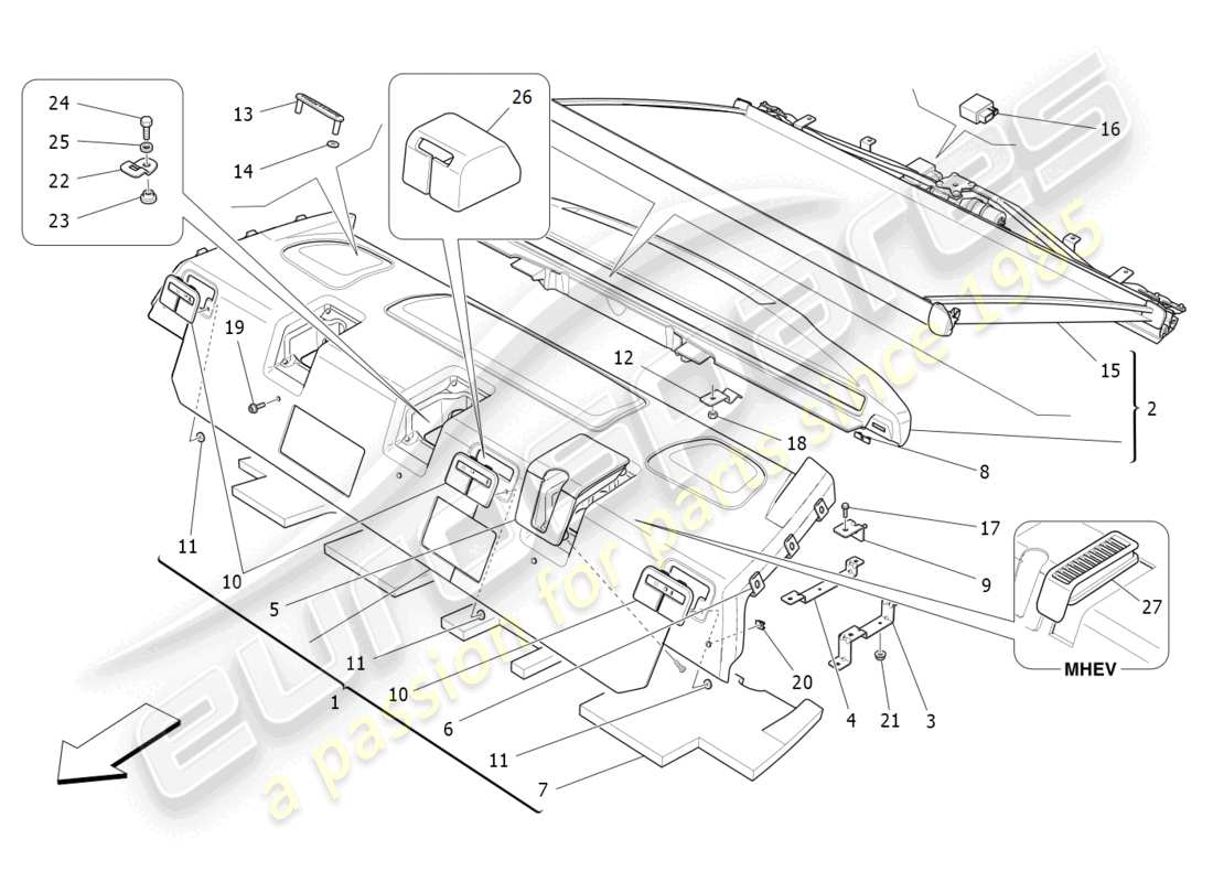 maserati ghibli (2014) rear parcel shelf parts diagram