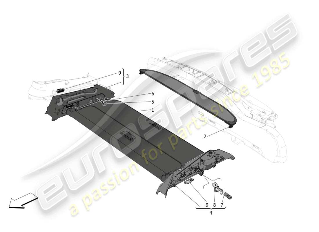 maserati grecale gt (2023) rear parcel shelf parts diagram