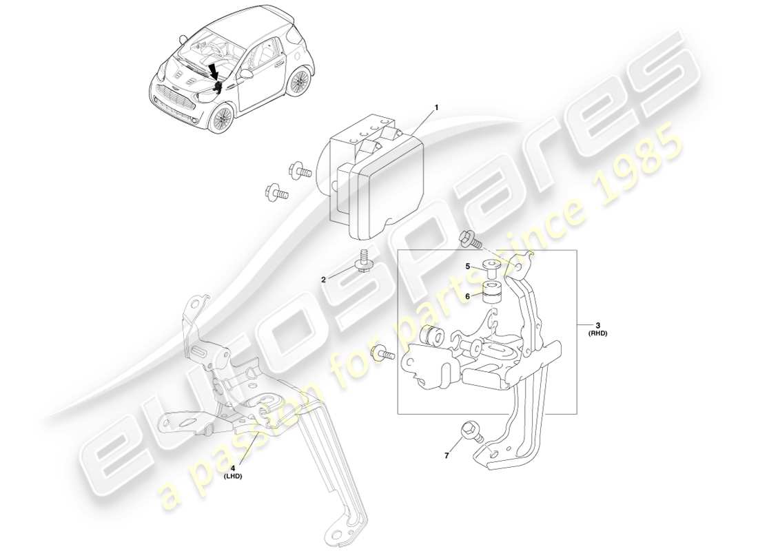 aston martin cygnet (2012) electronic brake control module parts diagram