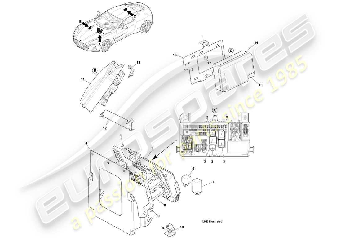 aston martin one-77 (2011) fuse panels part diagram