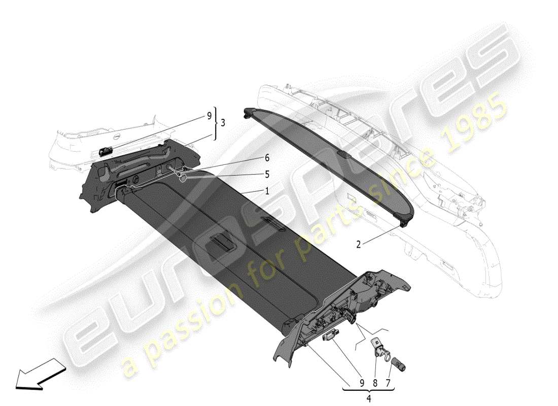 maserati grecale modena (2023) rear parcel shelf parts diagram