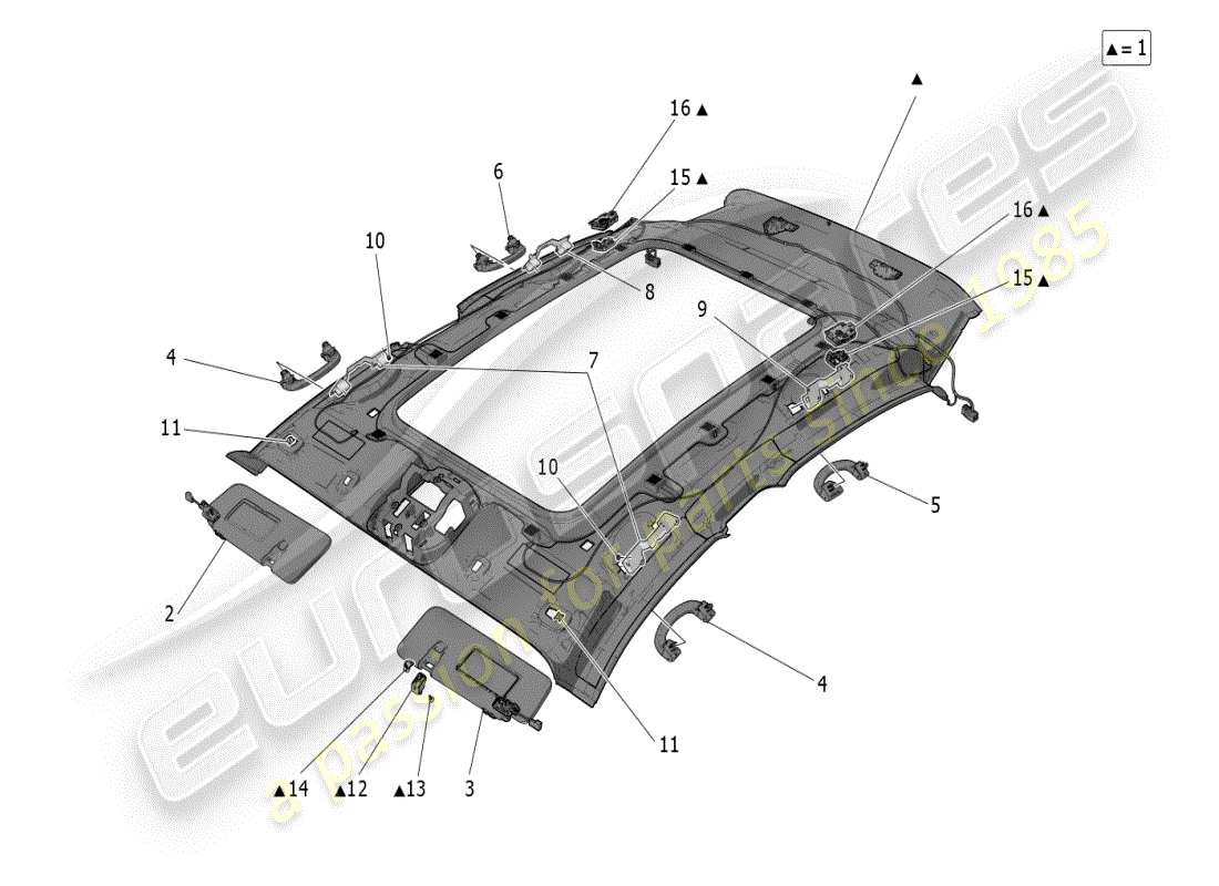 maserati grecale modena (2023) roof and sun visors part diagram