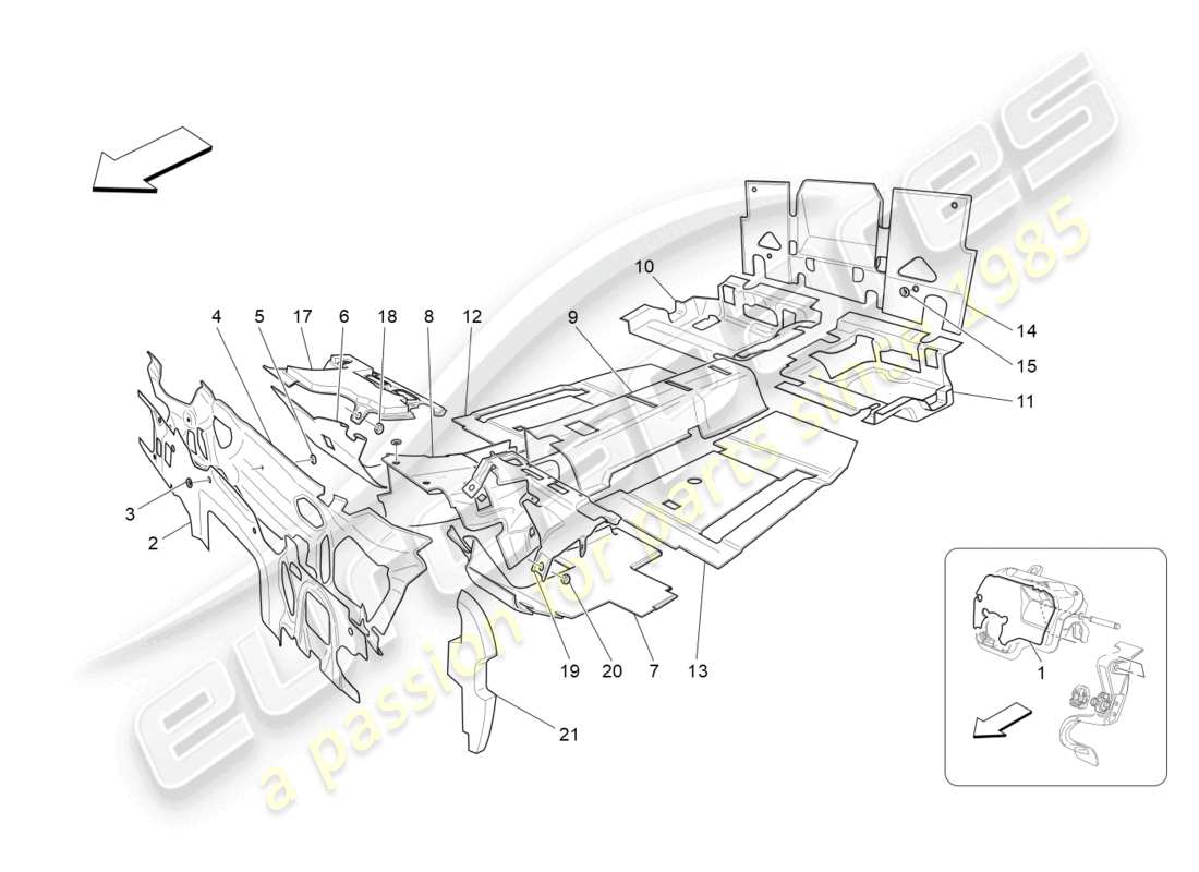 maserati grancabrio mc (2013) sound-proofing panels inside the vehicle part diagram