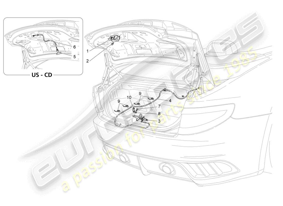 maserati grancabrio mc (2013) rear lid opening control parts diagram