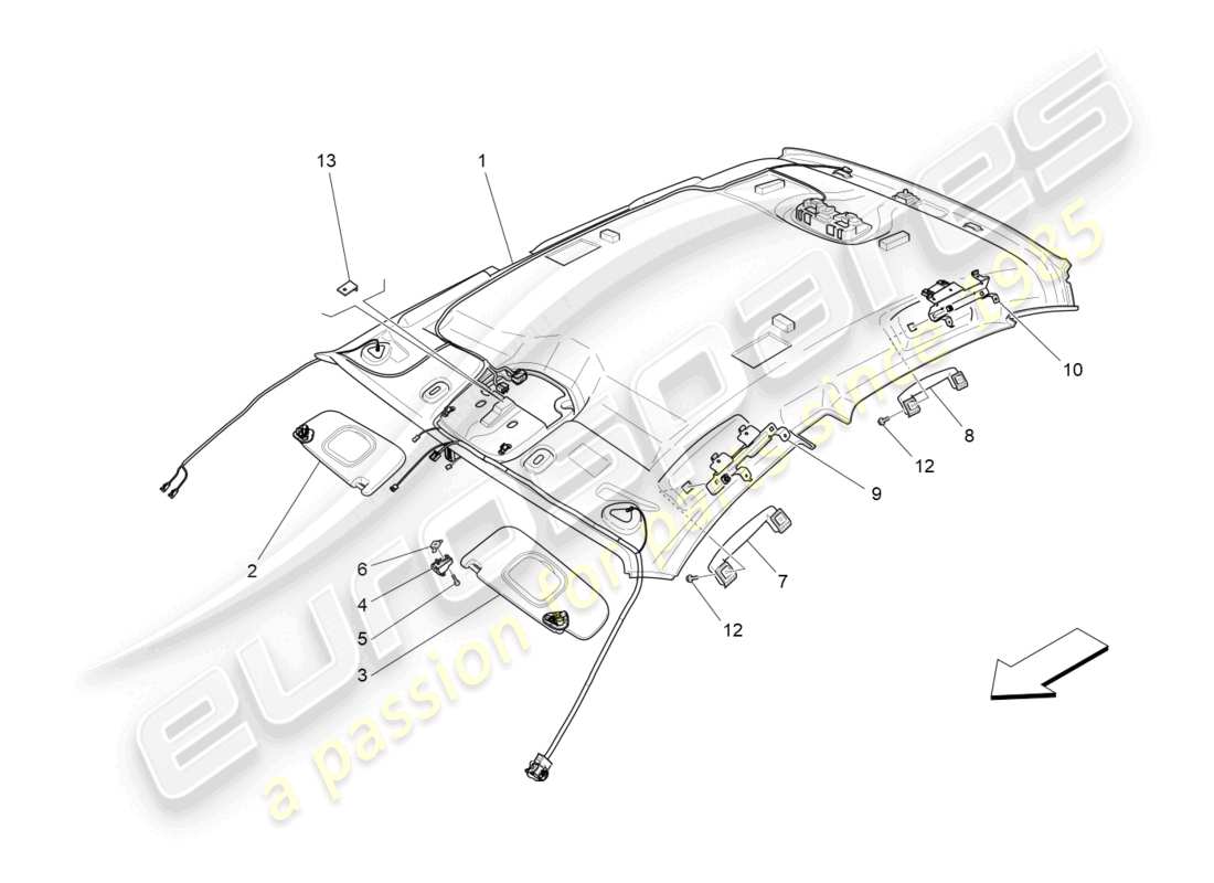 maserati ghibli fragment (2022) roof and sun visors part diagram