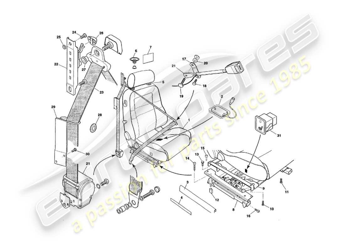 aston martin v8 coupe (1999) front seats & belts to vin v79079 excl v79074 part diagram