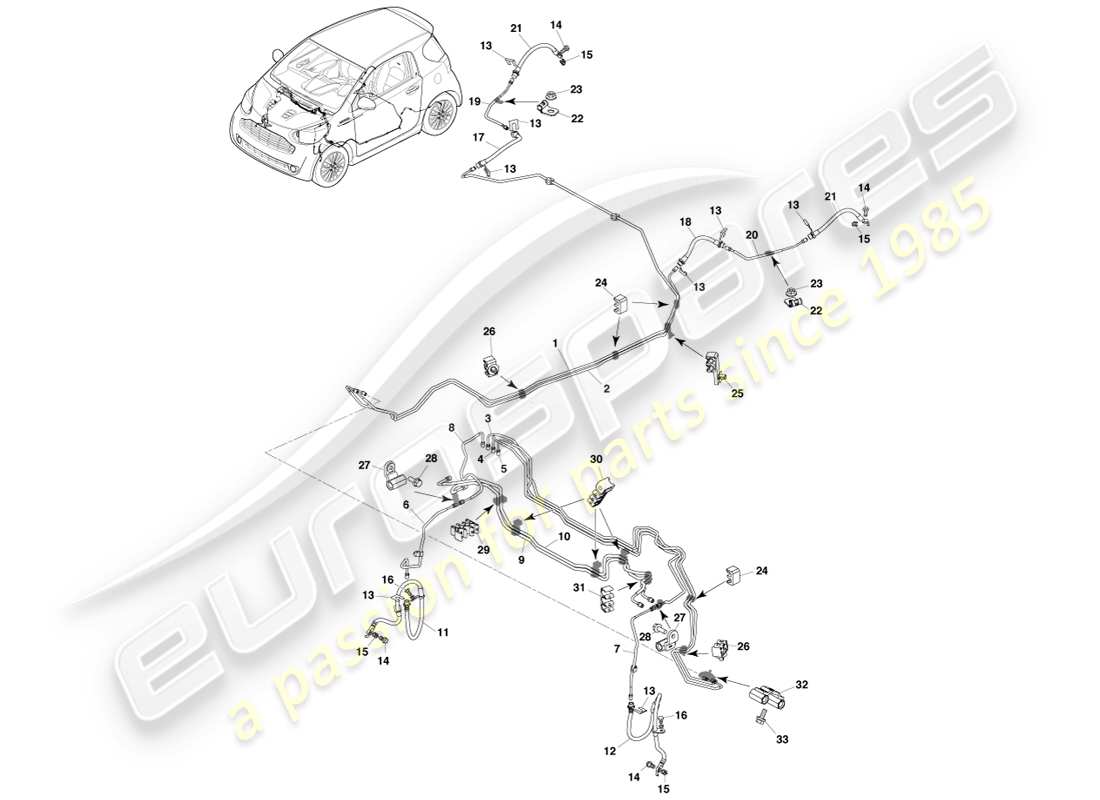 aston martin cygnet (2012) brake lines and hose lhd parts diagram