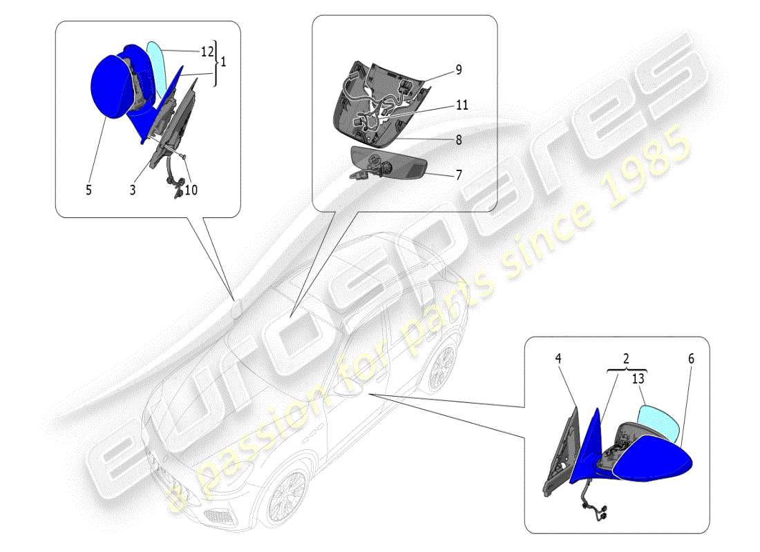 maserati grecale modena (2023) internal and external rear-view mirrors part diagram