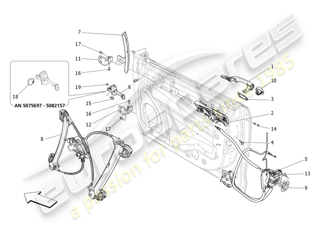 maserati ghibli fragment (2022) front doors: mechanisms parts diagram