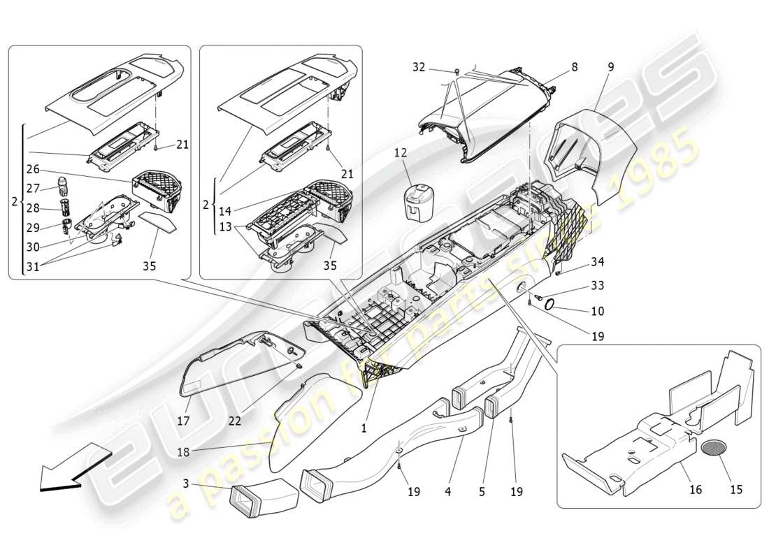 maserati ghibli fragment (2022) accessory console and centre console part diagram