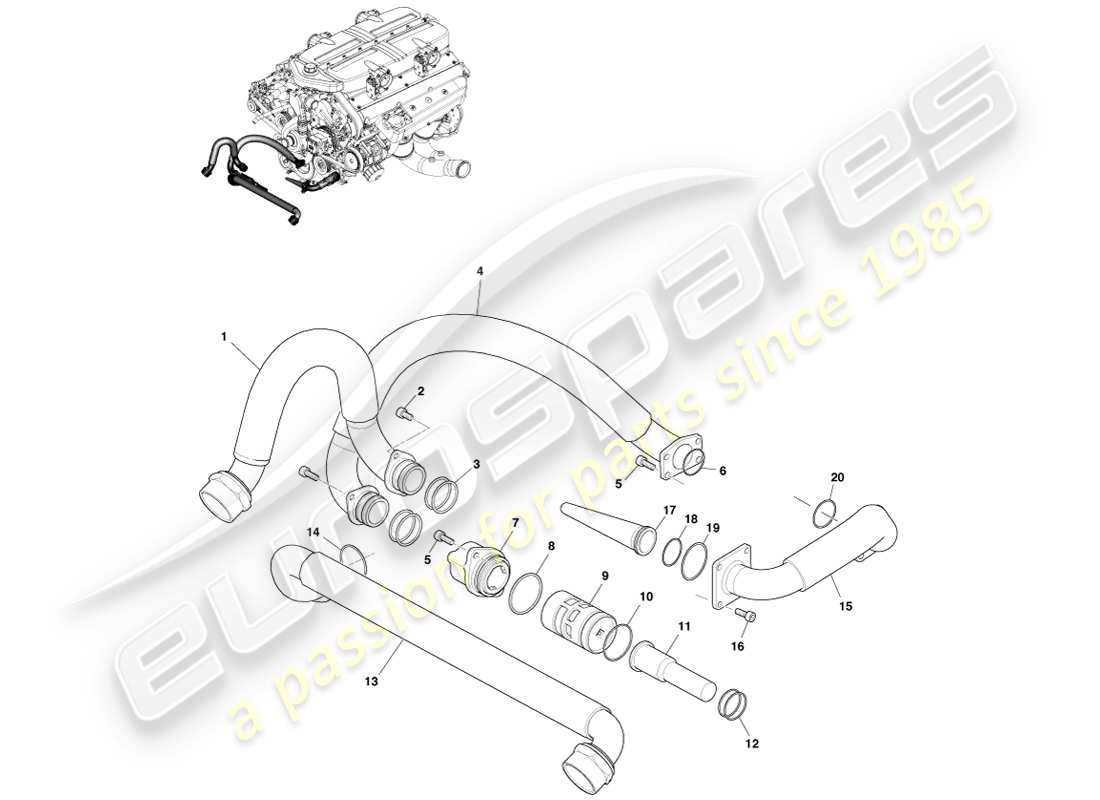 aston martin one-77 (2011) engine lubrication pipes part diagram