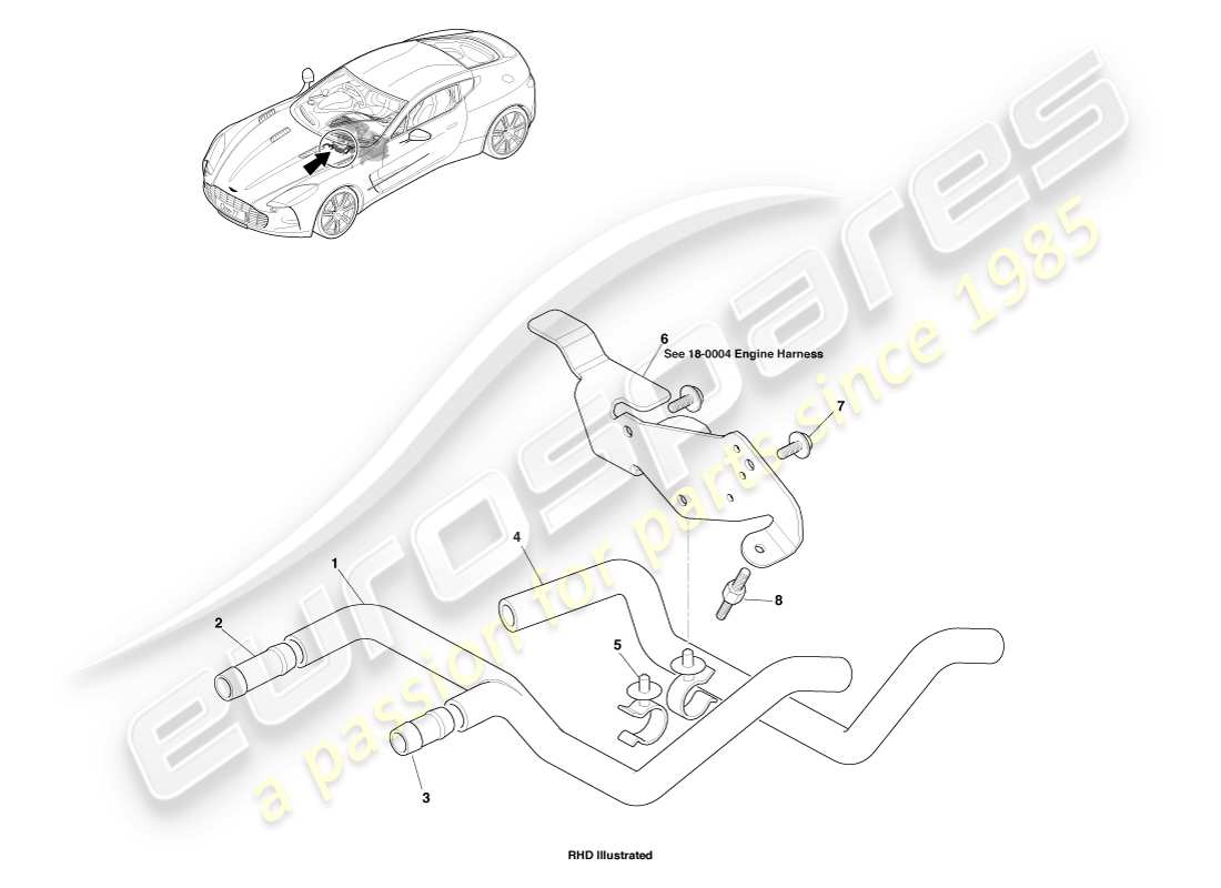 aston martin one-77 (2011) coolant hoses part diagram