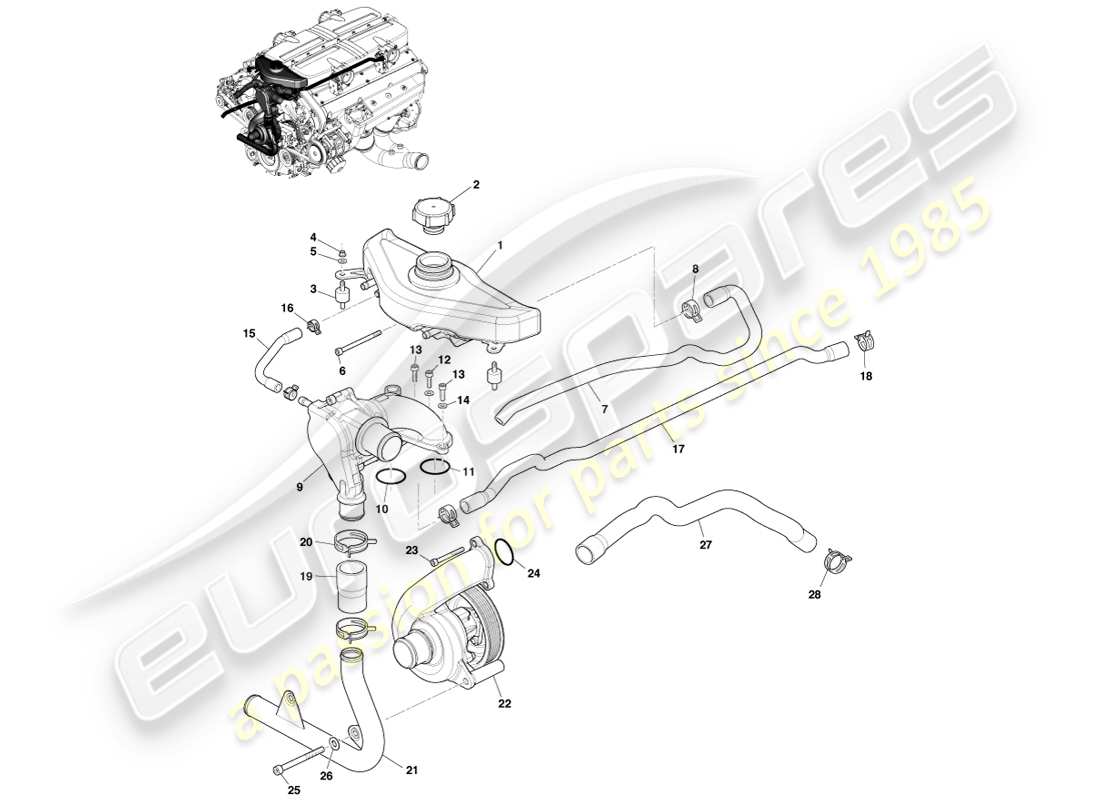 aston martin one-77 (2011) header tank & water pump part diagram