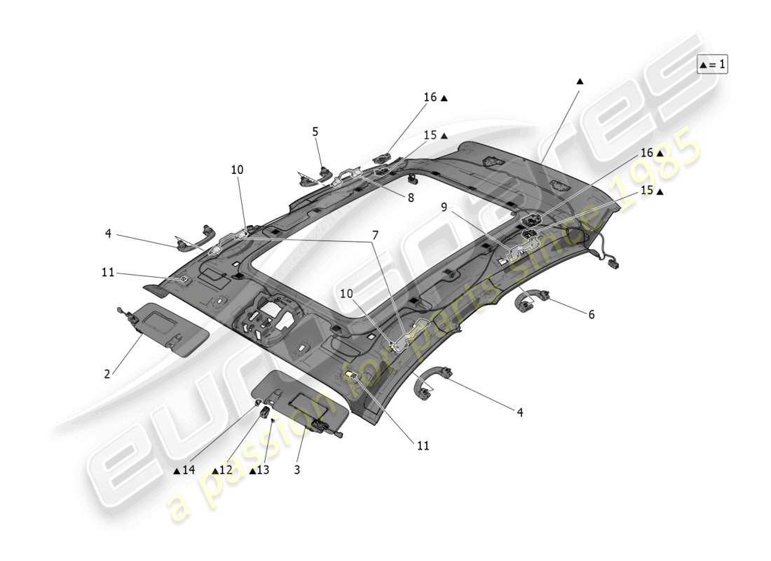 maserati grecale gt (2023) roof and sun visors part diagram