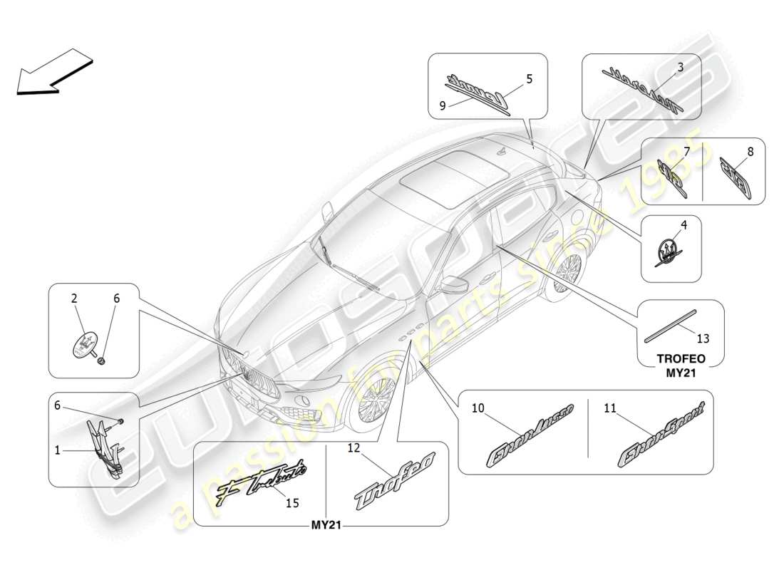 maserati levante zenga (2020) trims, brands and symbols part diagram