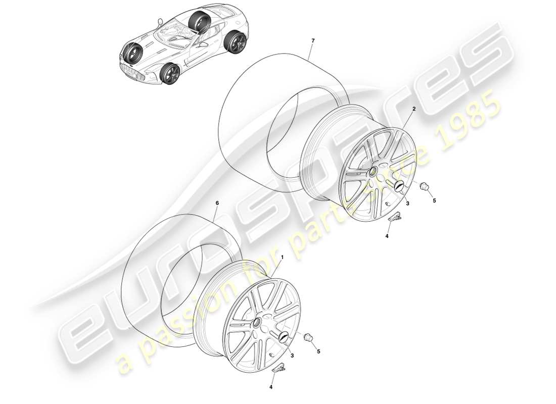 aston martin one-77 (2011) wheels & tyres part diagram