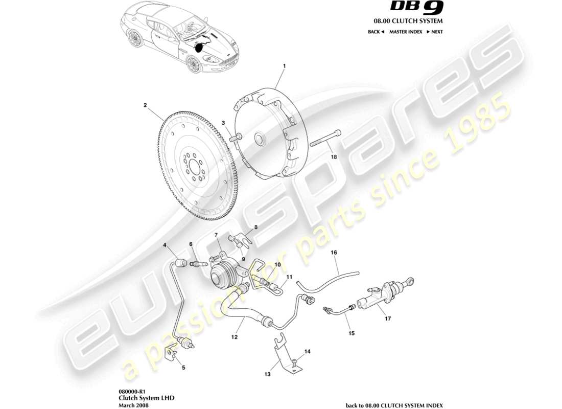 aston martin db9 (2012) clutch system, lhd part diagram