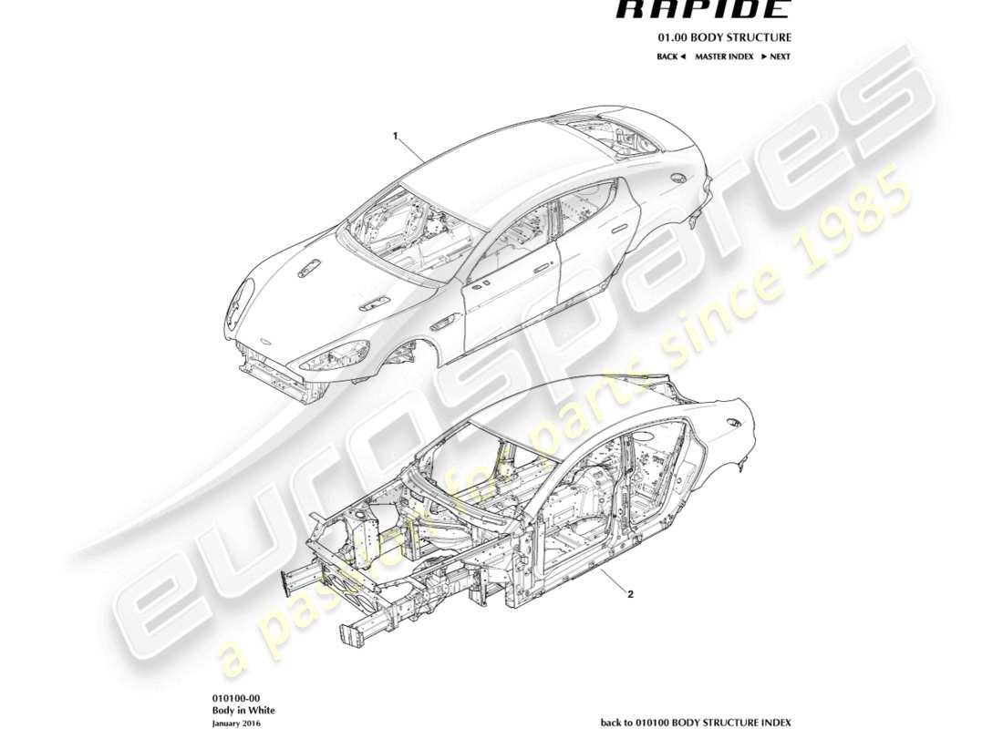 aston martin rapide (2011) body in white part diagram