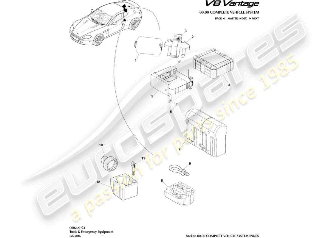 aston martin v8 vantage (2010) emergency equipment part diagram