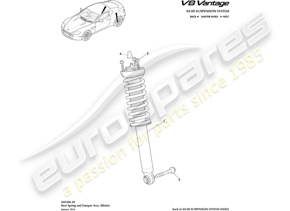 aston martin v8 vantage (2010) rear spring & damper, bilstein part diagram