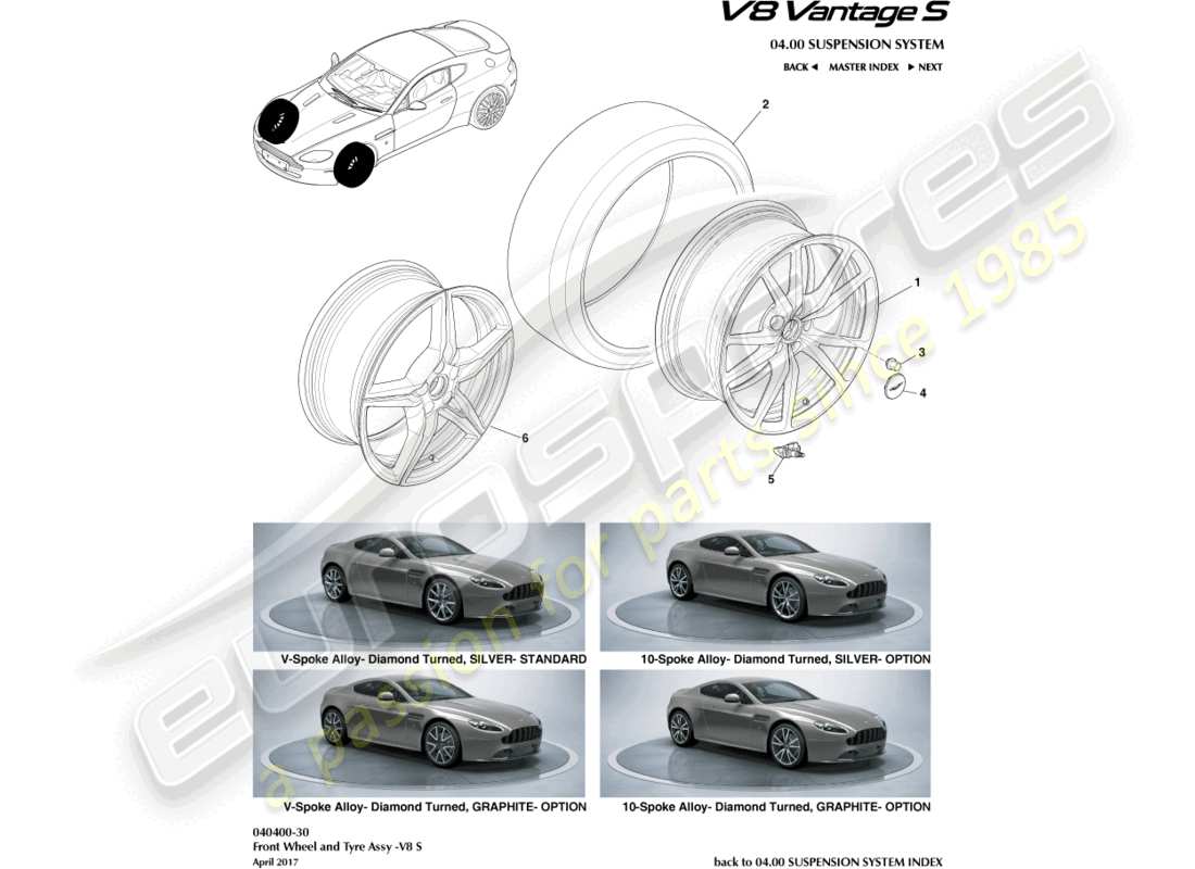 aston martin v8 vantage (2010) front wheels & tyres, 12.25my on part diagram