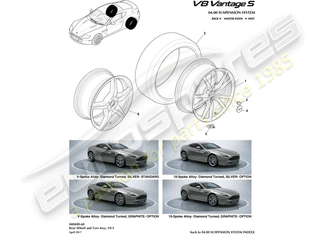 aston martin v8 vantage (2010) rear wheels & tyres, 12.25my on part diagram