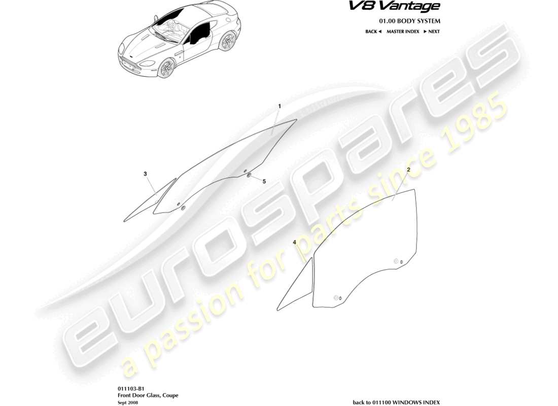 a part diagram from the aston martin v8 vantage (2011) parts catalogue