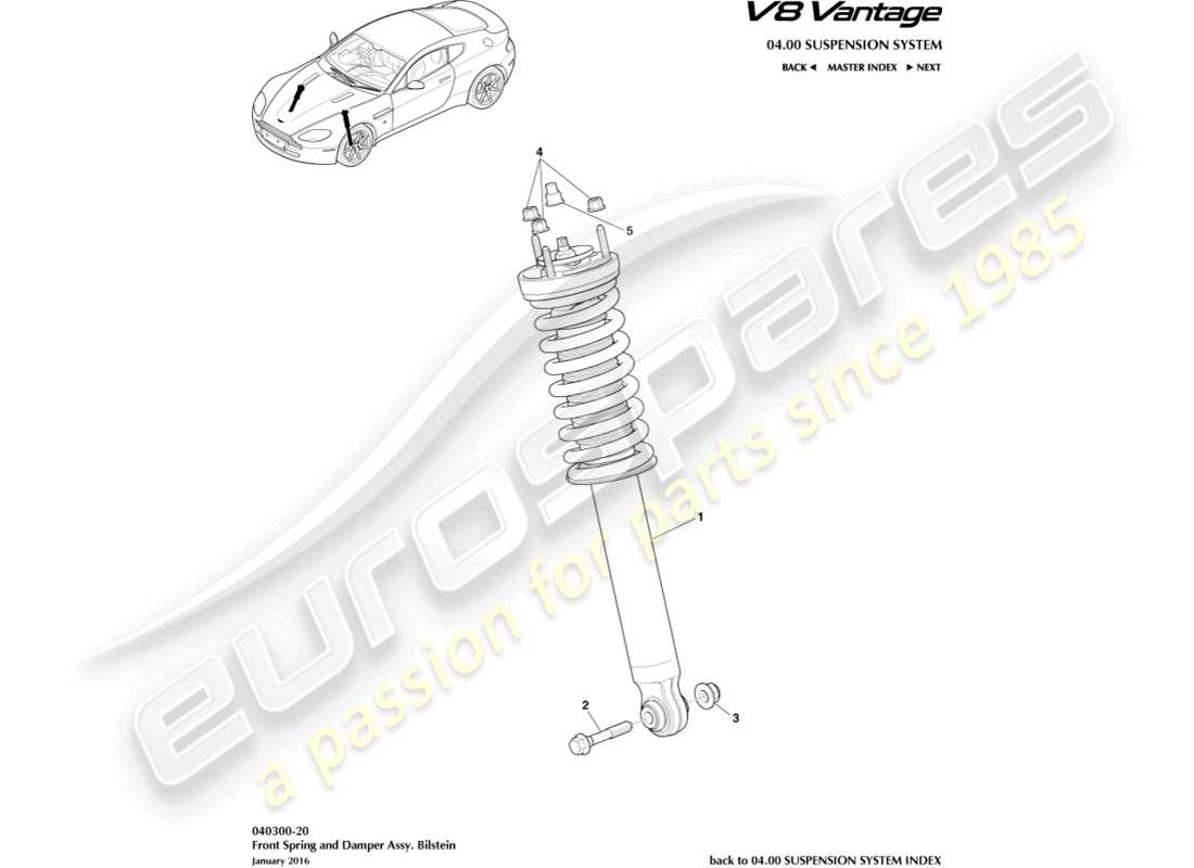 aston martin v8 vantage (2010) front spring & damper, bilstein part diagram