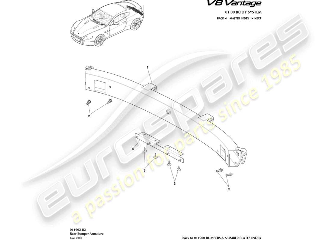 aston martin v8 vantage (2016) rear bumper, armature part diagram