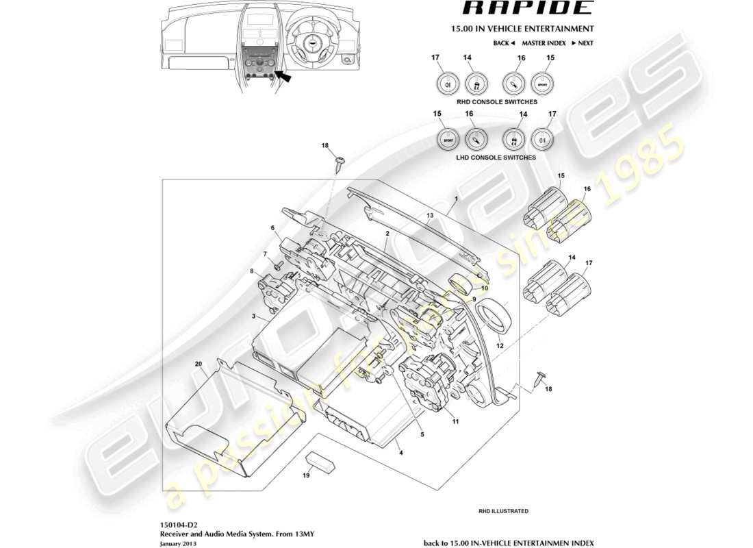 aston martin rapide (2011) media system, 13my on part diagram