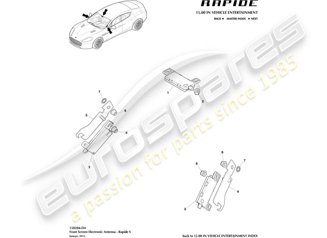 aston martin rapide (2011) electronic antenna, 13my to 14.5my part diagram