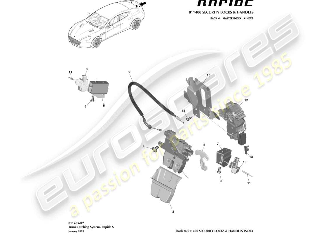 aston martin rapide (2011) trunk latch system, s part diagram