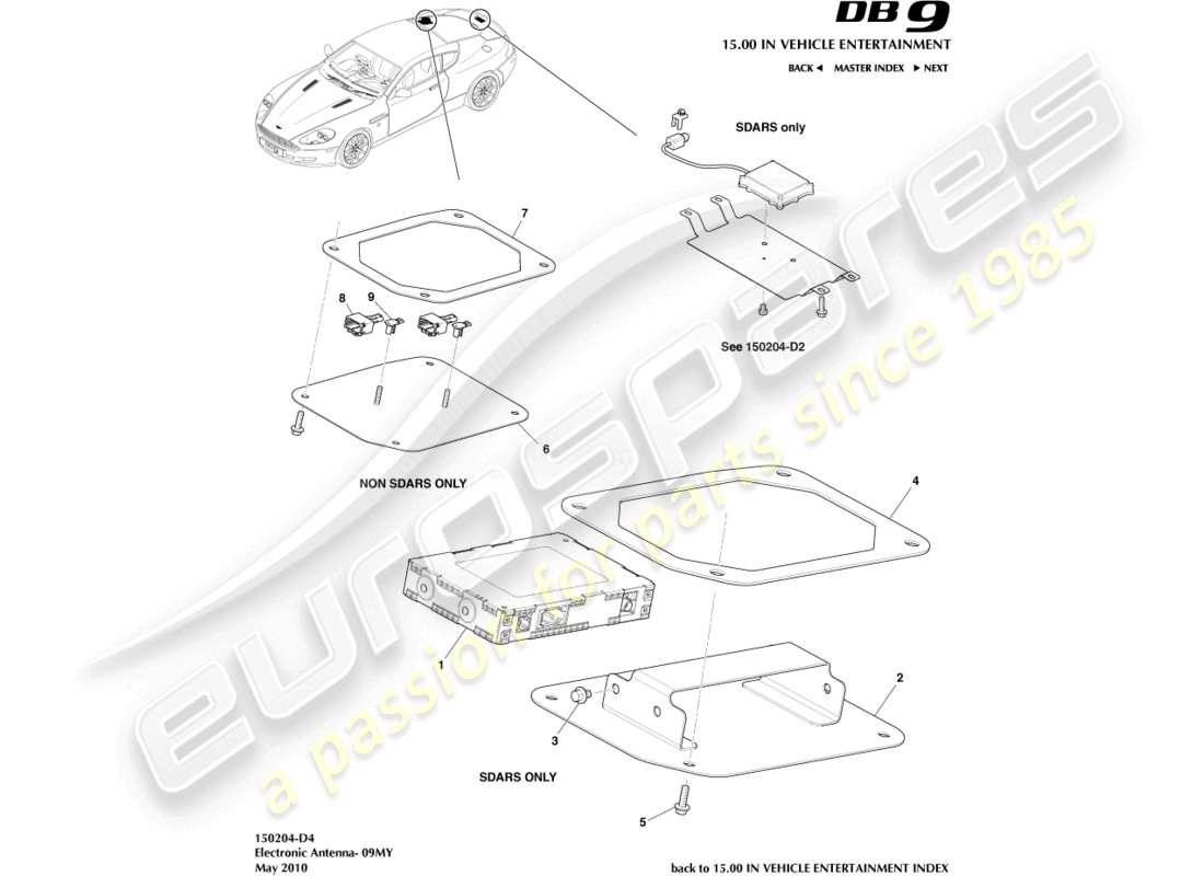 aston martin db9 (2004) electronic antenna, 09my parts diagram