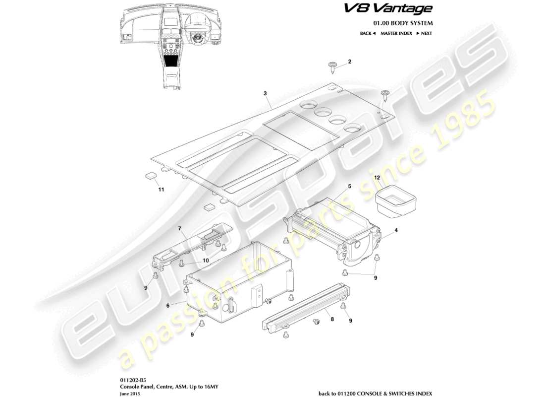 aston martin v8 vantage (2009) front console, asm, to 16my part diagram