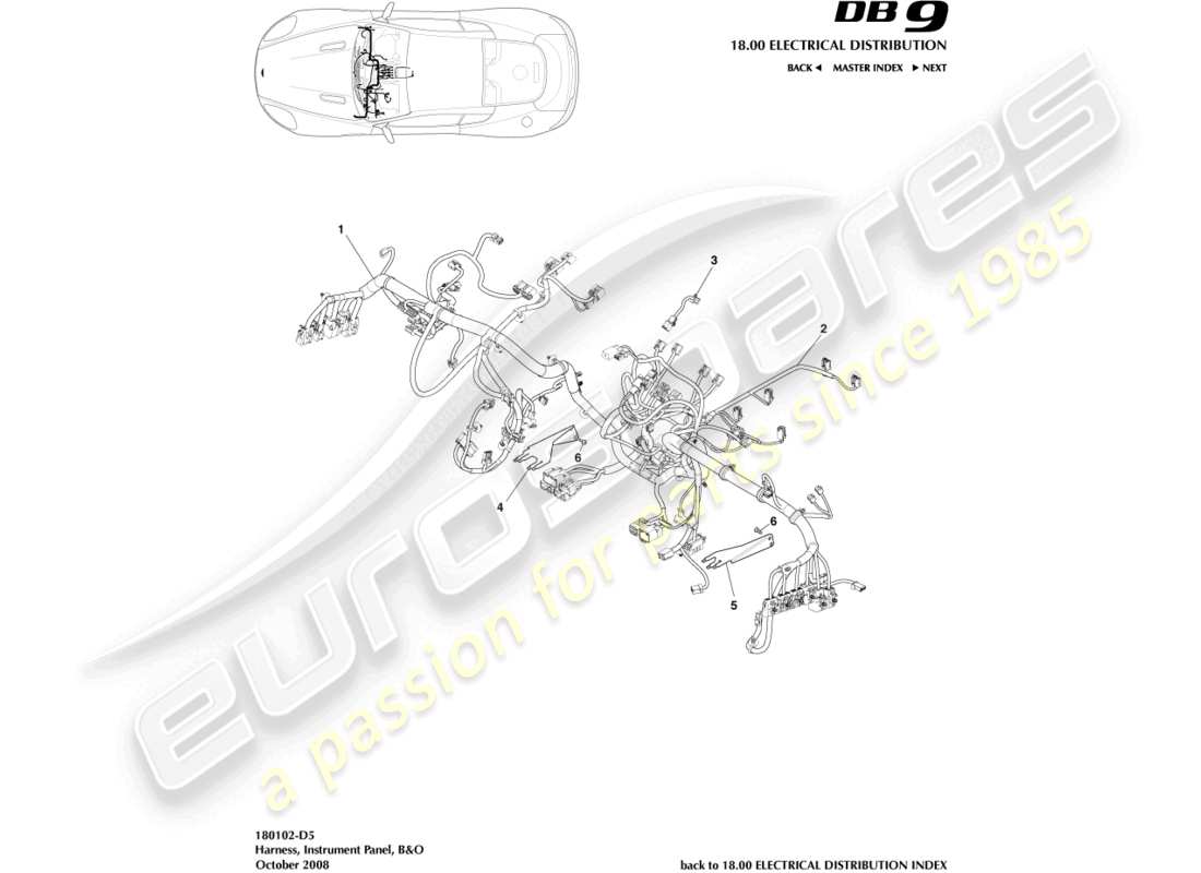 aston martin db9 (2007) ip harness, b&o parts diagram