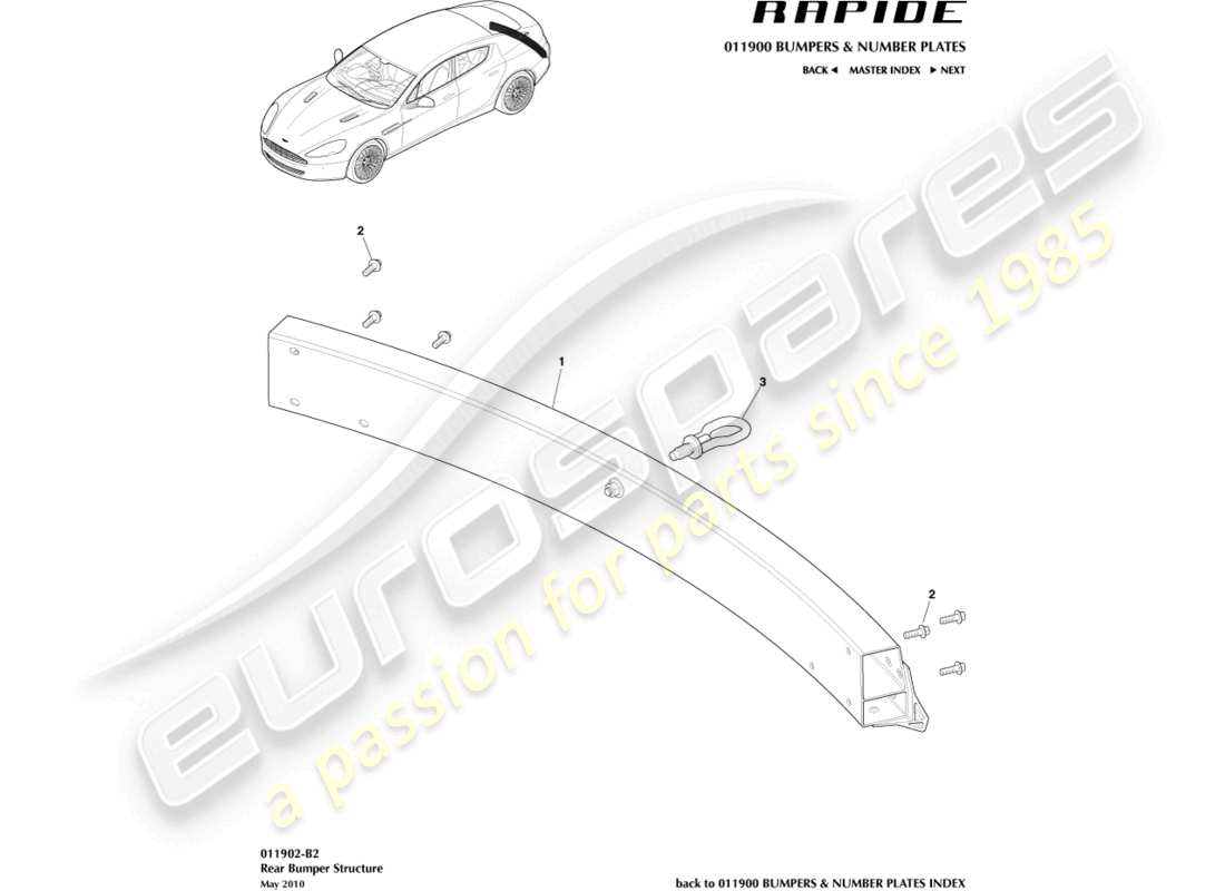 aston martin rapide (2010) rear bumper structure parts diagram