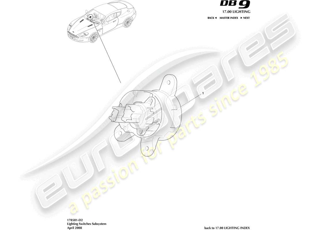 aston martin db9 (2007) lighting switch part diagram