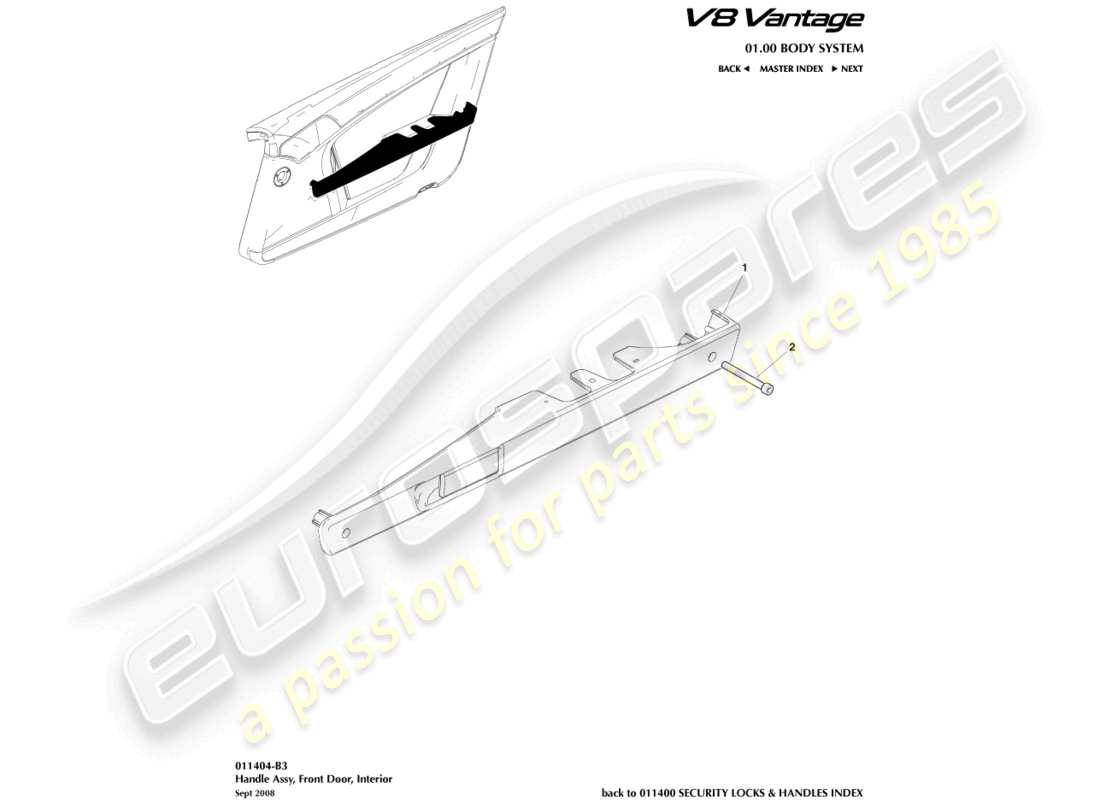 aston martin v8 vantage (2016) handle assembly part diagram