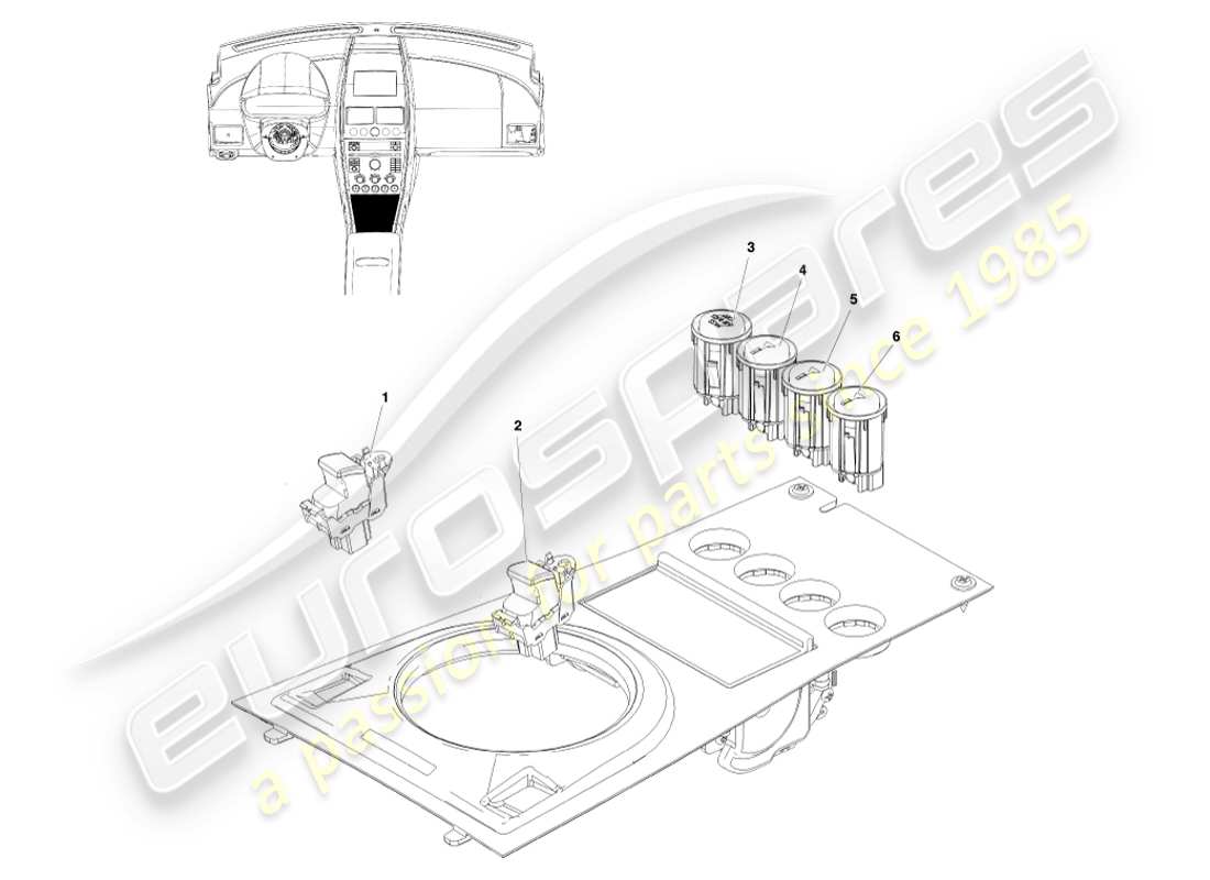 aston martin v8 vantage (2005) console switches, coupe, lhd part diagram