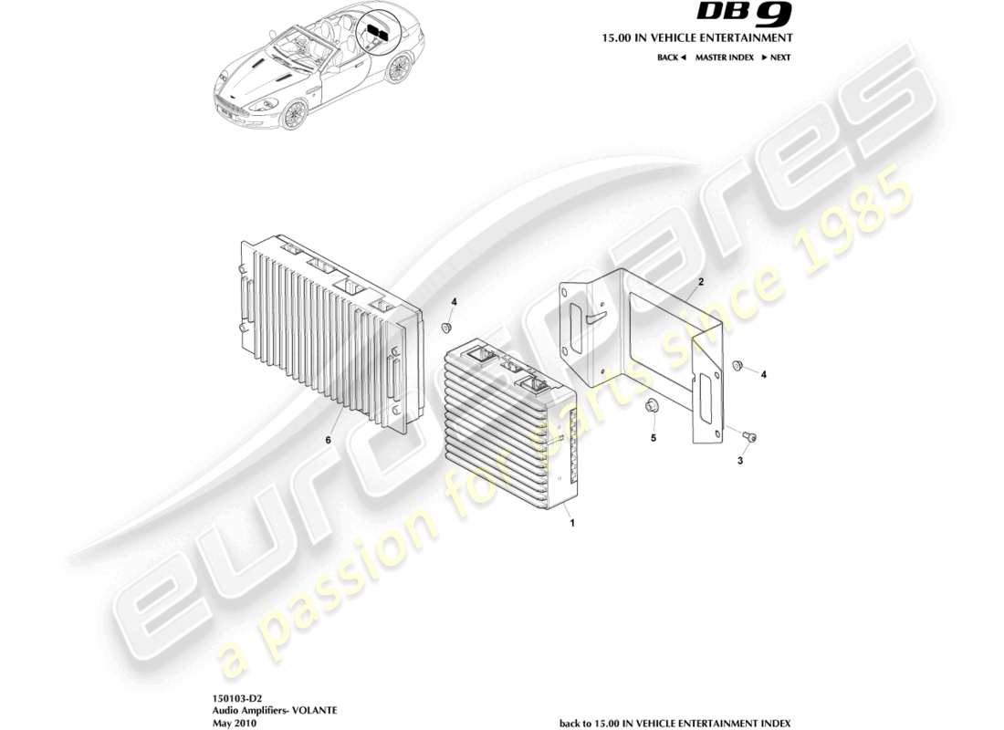 aston martin db9 (2007) amplifiers, volante part diagram