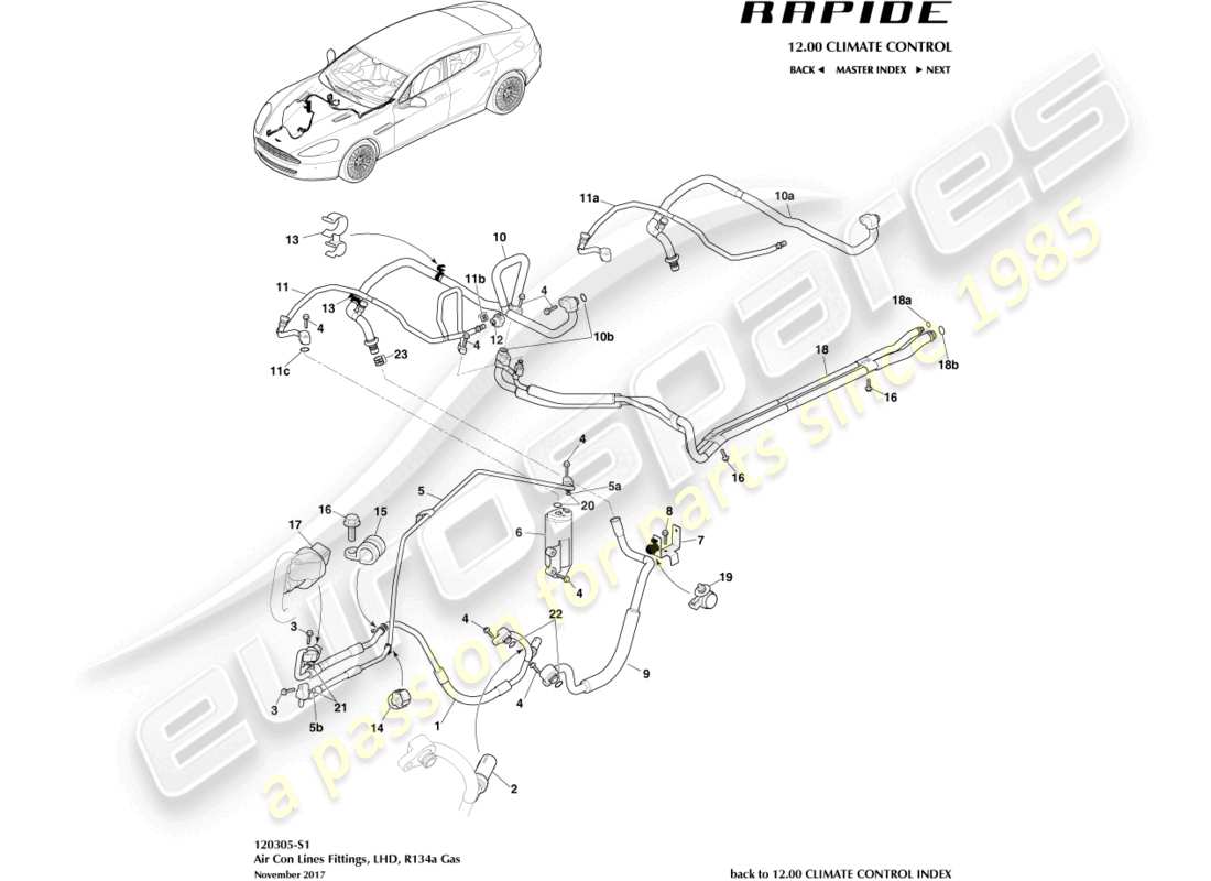 aston martin rapide (2019) air con lines, r134a, lhd part diagram