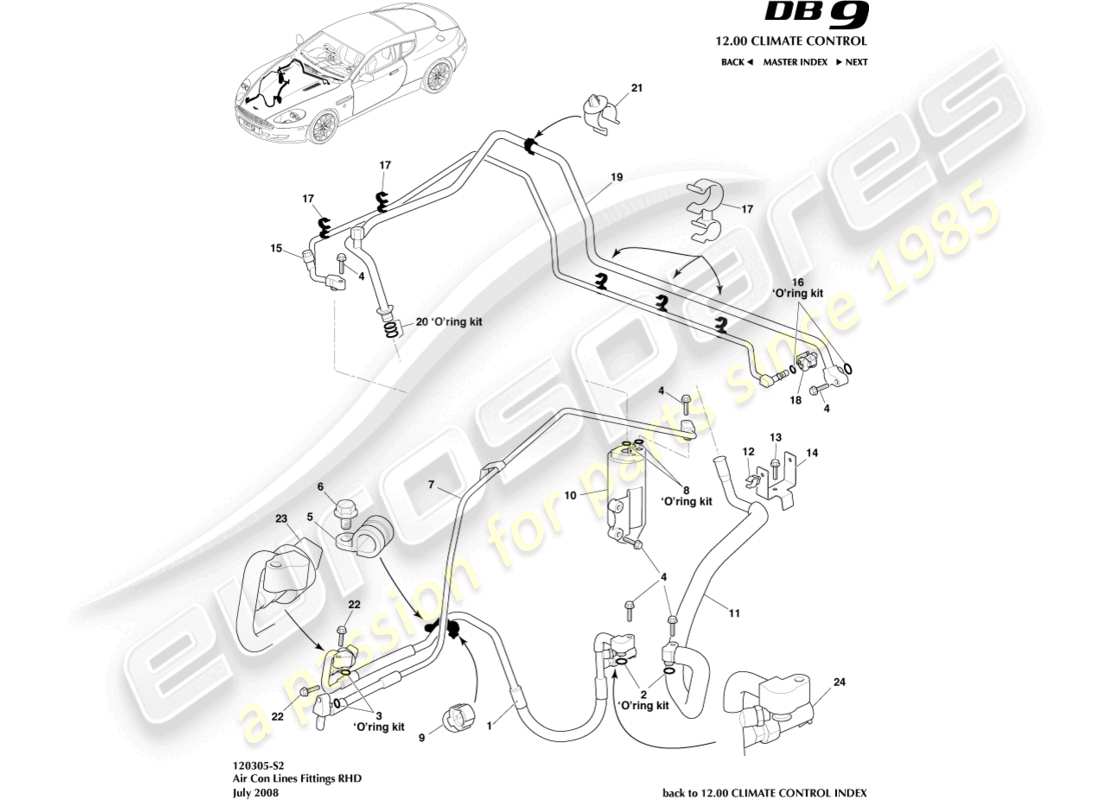 aston martin db9 (2007) air con line, rhd part diagram