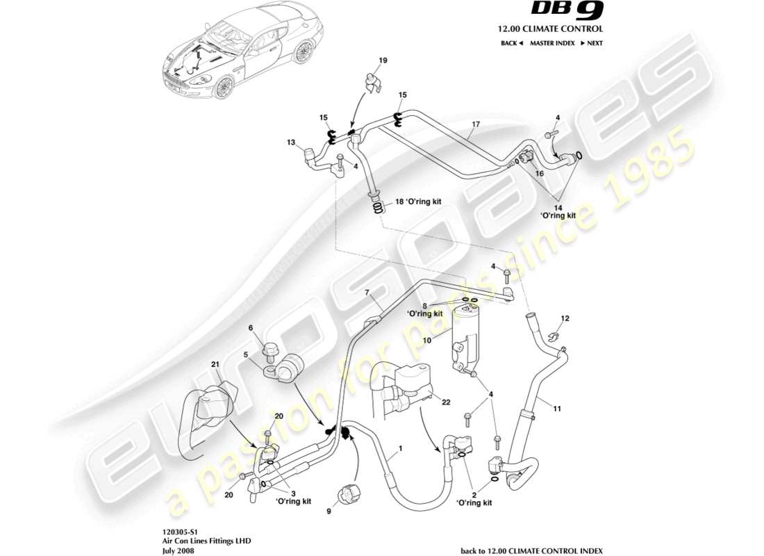 aston martin db9 (2007) air con line, lhd part diagram