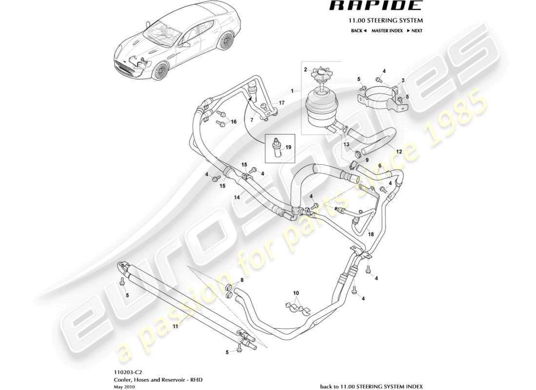 aston martin rapide (2010) pas hoses, rhd parts diagram