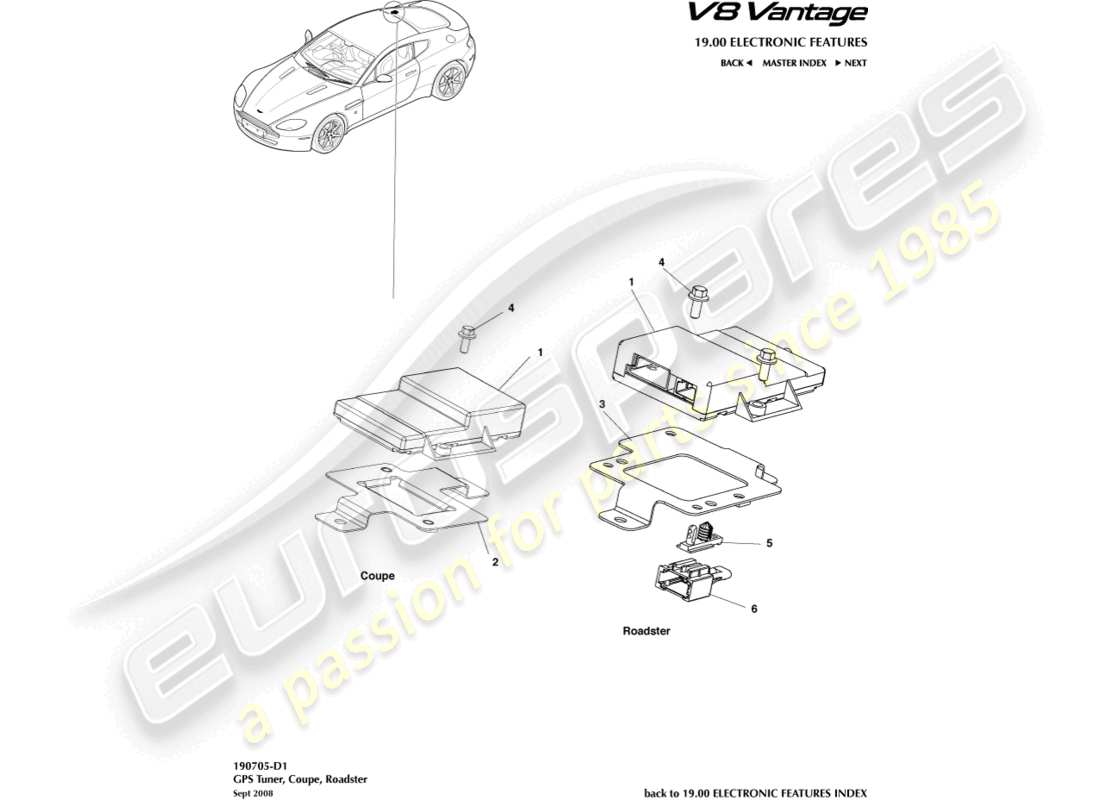 aston martin v8 vantage (2009) gps tuner part diagram