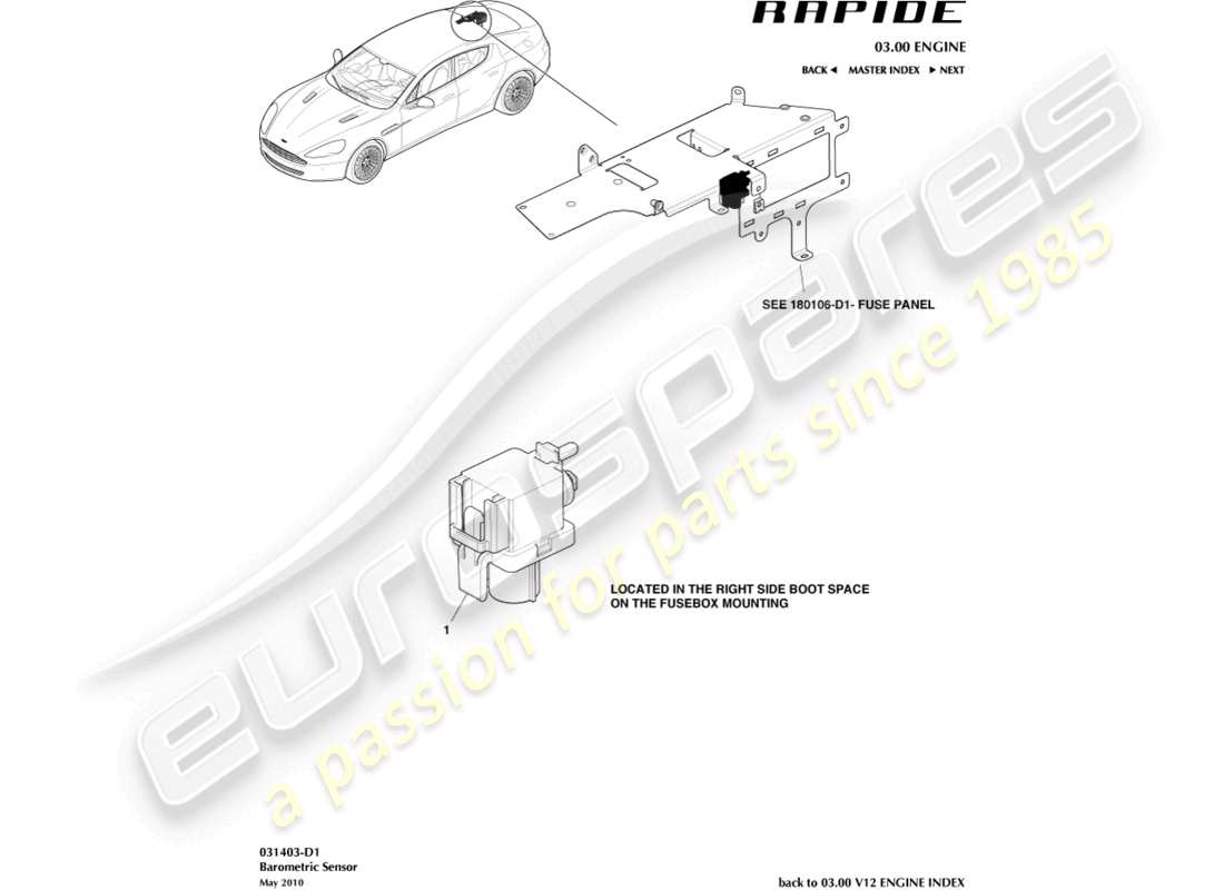 aston martin rapide (2011) barometric sensor part diagram