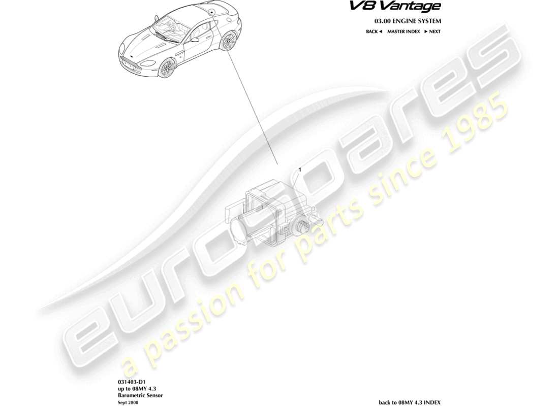 aston martin v8 vantage (2014) barometric sensor part diagram