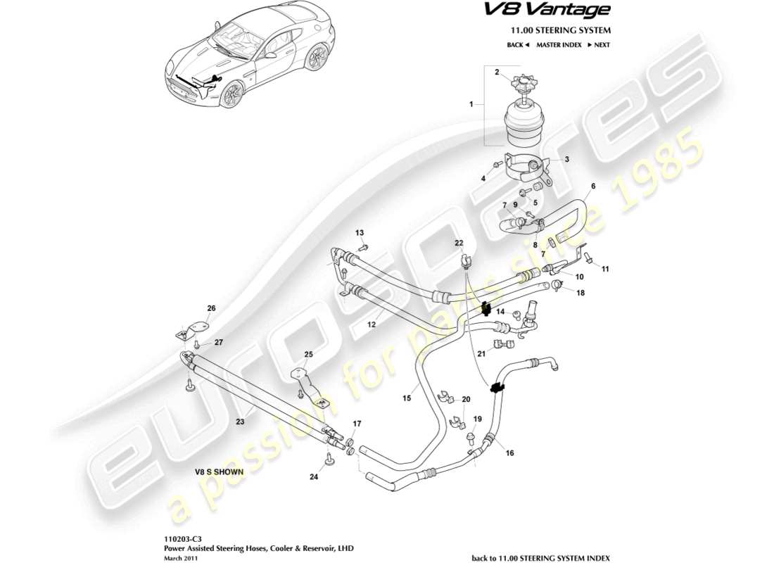 aston martin v8 vantage (2016) cooler, hoses & reservoir, lhd part diagram