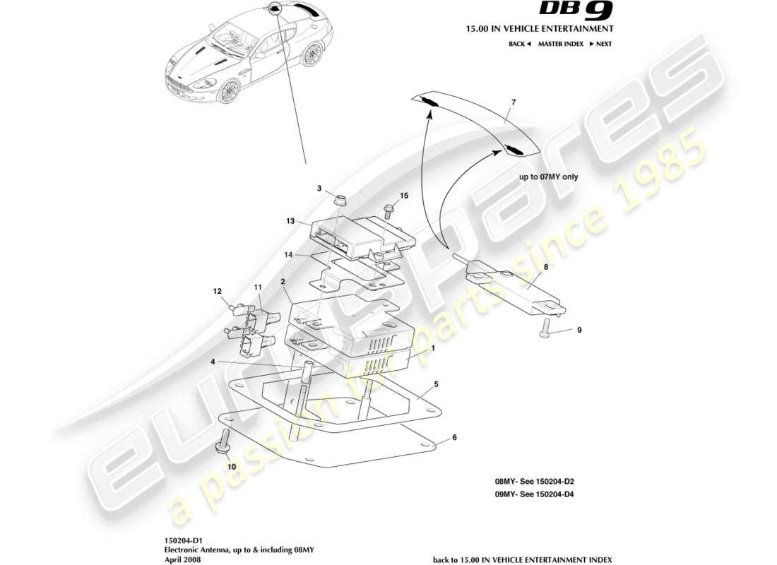 aston martin db9 (2007) electronic antenna part diagram